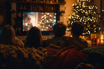 Obraz premium family watching festive christmas movie together 