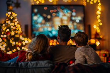 family watching festive christmas movie together 