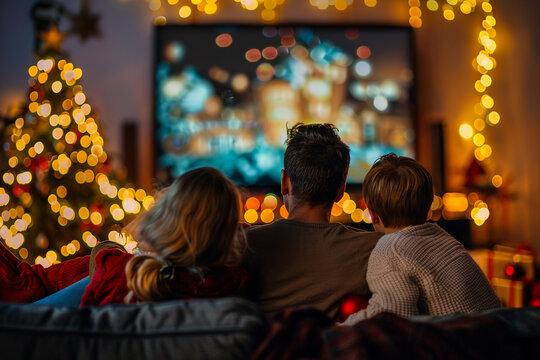 family watching festive christmas movie together 