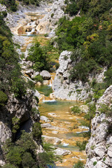 Torrent at the bottom of the Galamus gorges in France.