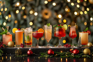 christmas cocktails on bar top