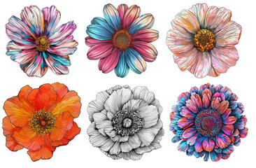 Set of creative comic style flowers on isolated background.