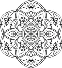 geometric black  handdrawn mandala pattern for coloring page