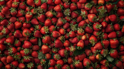 Mature red strawberries Strawberry backdrop