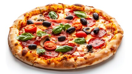 Italian cuisine, menu, and recipe Homemade meat, cheese, vegetables, etc. It adds flavor and moisture to the pizza. isolated on a white or transparent background, top view