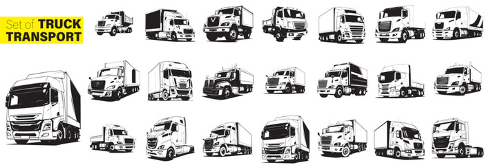 set of transport truck. Transportation - set of line vector icons. Transportation Line Icons.