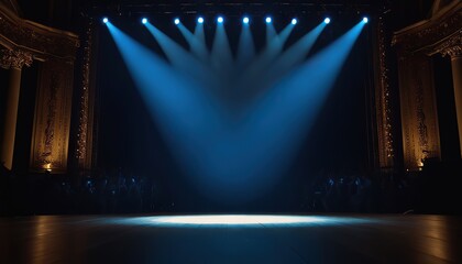 Spot lighting of the stage. spotlight shines on the stage, scene, podium. Bright lighting with spotlights.7