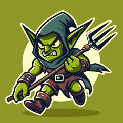 A cartoon goblin mascot logo illustration