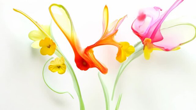 bright splashes of paint turn into a flower on a minimalistic light background