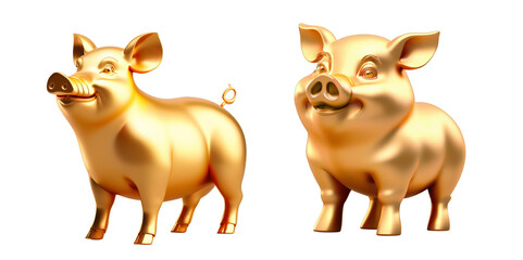 Pig with gold texture, traditional East Asian culture style. Cut out transparent background. - Generative AI