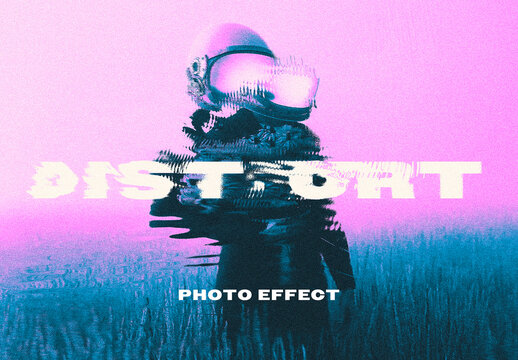 Glitch Distortion Photo Effect Mockup