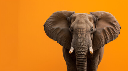 Obraz premium image of African elephant in front of orange background studio shot