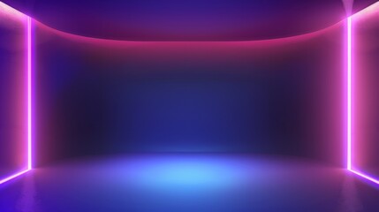 Empty futuristic room with blue and purple neon lights background