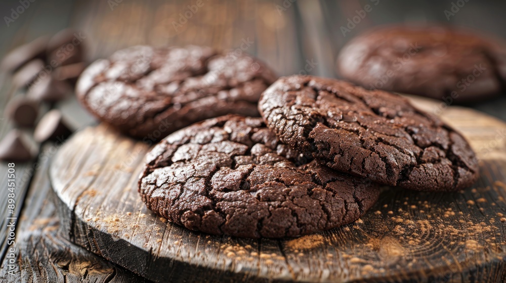 Poster Homemade chocolate cookies displayed on a rustic wooden table