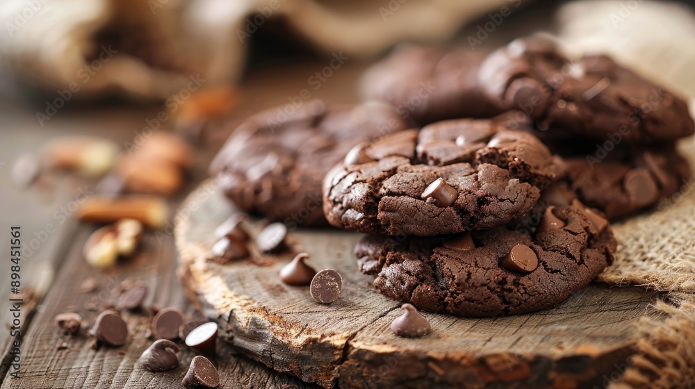 Poster Homemade chocolate cookies displayed on a rustic wooden table