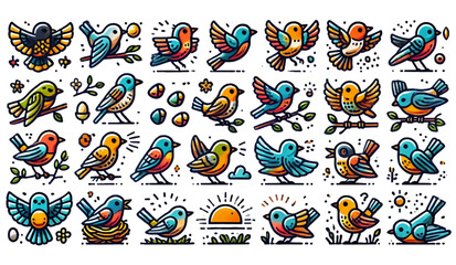 Various Bird Illustrations in Different Poses and Colors
