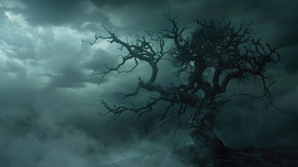 Horror tree with cloudy atmosphere