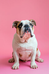 Fototapeta premium colorful image of english bulldog dog in front of pink background