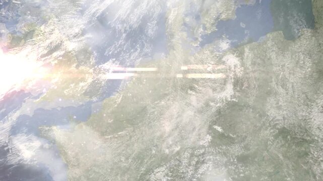 Earth zoom in from space and focus on Hamm, Germany. Background for travel intro or blog. Satellite view. 3D style Animation. Images from NASA.