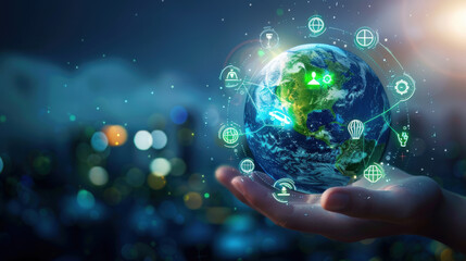 Obraz premium Hand Holding Digital Globe with Network Connections 