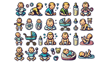 Fototapeta premium Illustration of Cute Baby Activities and Expressions
