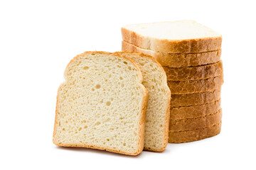 Sliced loaf of white bread isolated on white background.