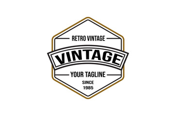 Antique Old Classic Vintage Retro Hexagon Frame Badge Emblem Element Label Logo Design Vector