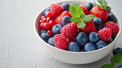 Fresh and Colorful Mixed Berries in a Bowl on White Background