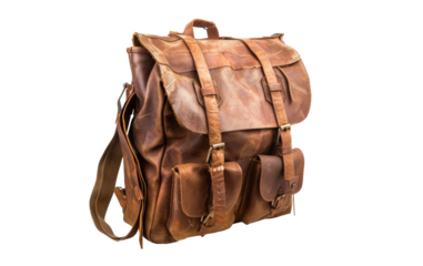 Brown leather casual backpack isolated on transparent background