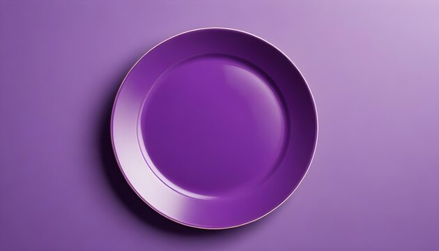 A blank empty purple plate on a purple background with copy space for advertising your products