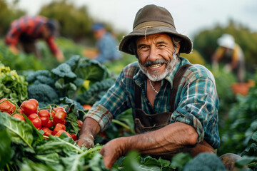 Farmers harvesting seasonal vegetables