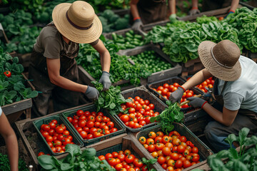 Farmers harvesting seasonal vegetables