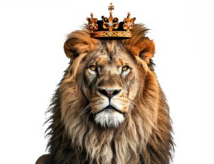 golden lion king in crown isolated on transparent background