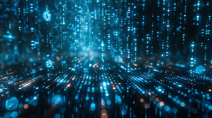 Fototapeta premium Digital Matrix - Blue Binary Code Background with Copy Space