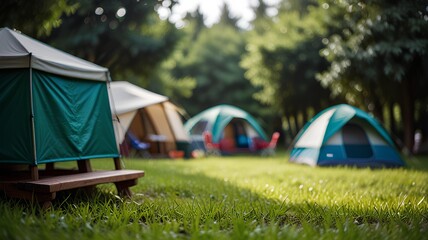 camping and defocused bokeh and blur background of garden green tree.