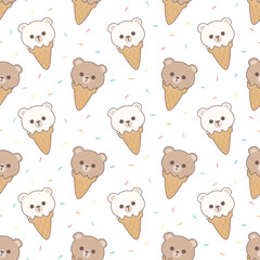 Seamless pattern with bear and ice cream