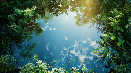 Obraz premium Serene Morning Reflection in Forest Pond