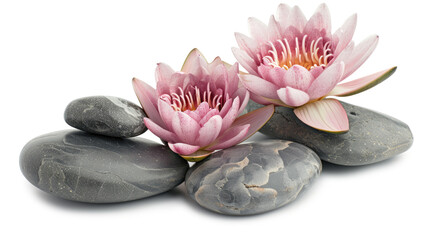 Fototapeta premium Composition of water lily with stones on transparent background