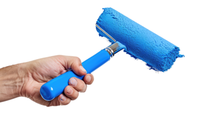 Decorator's hand painting wall with roller 