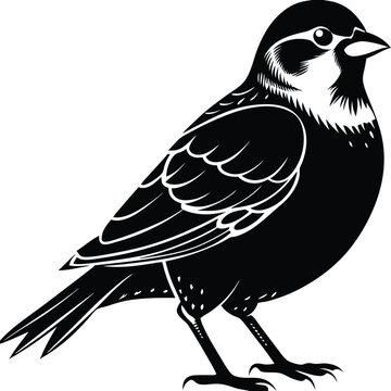 recommend clip art: Black and white silhouette of a sparrow
