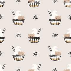 Seamless pattern with bear and ice cream