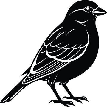 recommend clip art: Black and white silhouette of a sparrow