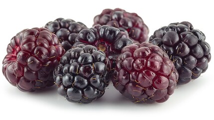 Ripe Fresh Blackberries on White Background - Farm Fresh Berries Isolated for Food Photography