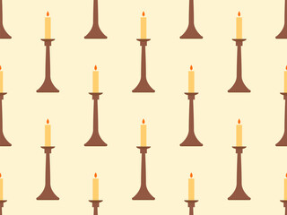 Seamless pattern with candlesticks in a minimalist style. Candlestick with candles. Candle holder with burning candles. Design for wallpapers, wrappers, covers and banners. Vector illustration