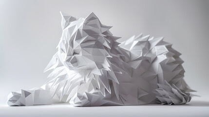 3D origami image of a cat on a white background, very artistic fashion
