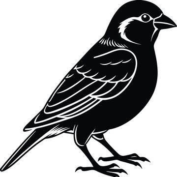 recommend clip art: Black and white silhouette of a sparrow