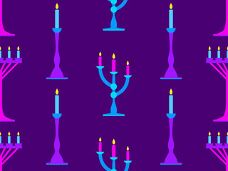 Seamless pattern with candlesticks in a minimalist style. Candlestick with candles. Candle holder with burning candles. Design for wallpapers, wrappers, covers and banners. Vector illustration