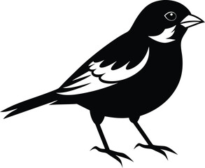 Black and white silhouette of a sparrow