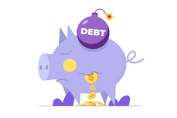 Debt or npl problem, heavy tax,  financial problem concept. Vector Illustation.