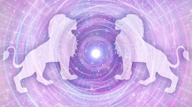 Purple Lion's Gate, Ethereal Lions Silhouettes and Portal Meditation Visualization, Video, Animation, Visualizer